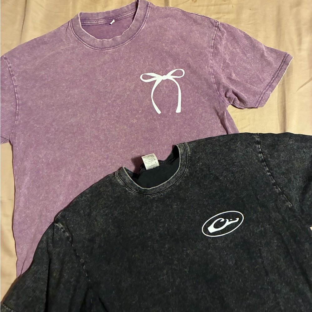 SHEIN Purple and Black Short Sleeve Acid Wash Tees Bundle